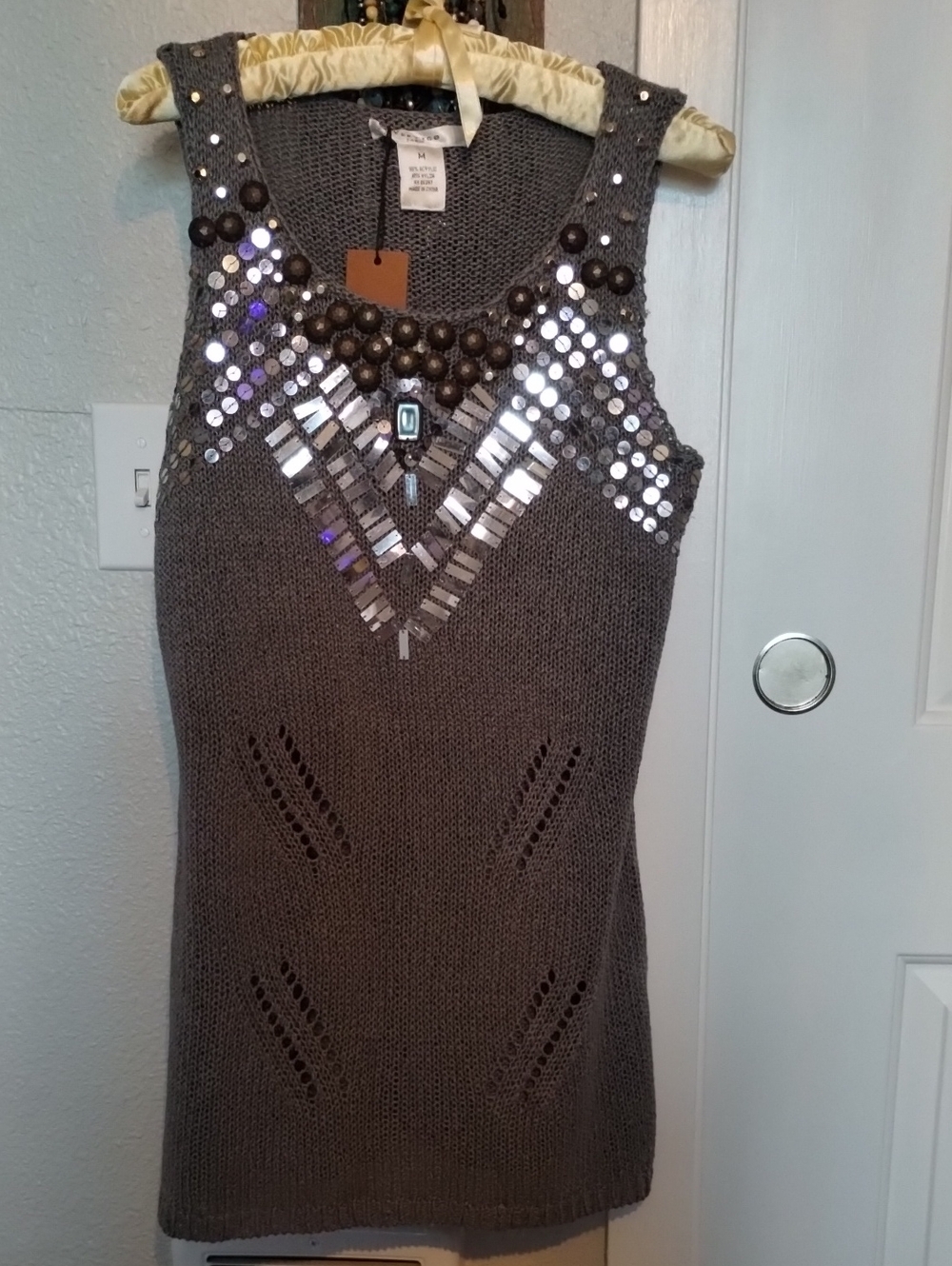 Vertigo Paris Gray Embellished Knit Tank